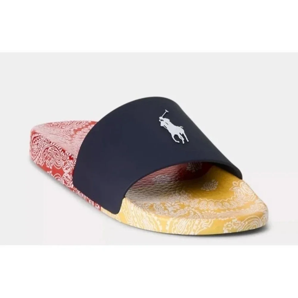 Polo Ralph Lauren Paisley Bandana Color-Block‎ Big Pony Slide Men's Size 12 NWT